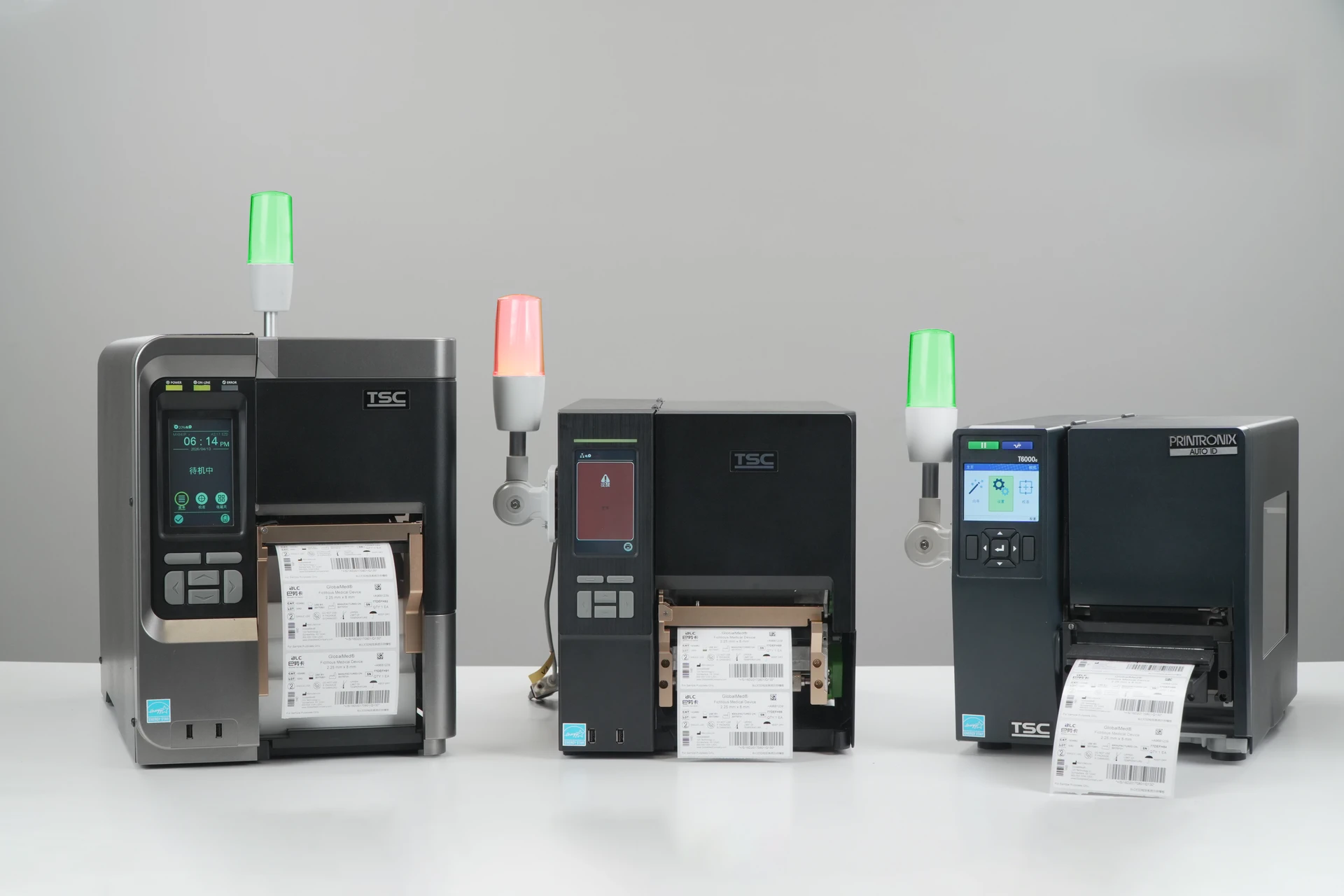 TSC and Printronix industrial printers with BLC inline label inspection installed