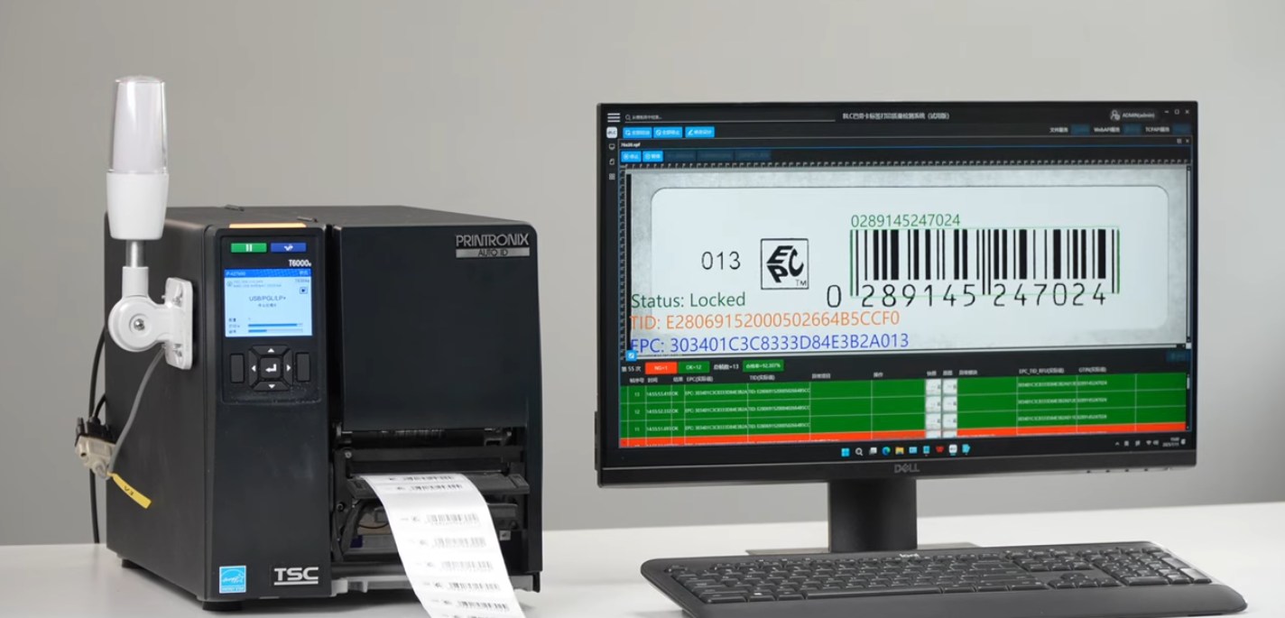 Printronix T6000 RFID printer connected to the BLC label and EPC inspection software